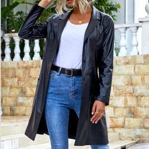 PU Longline Leather Jacket - M